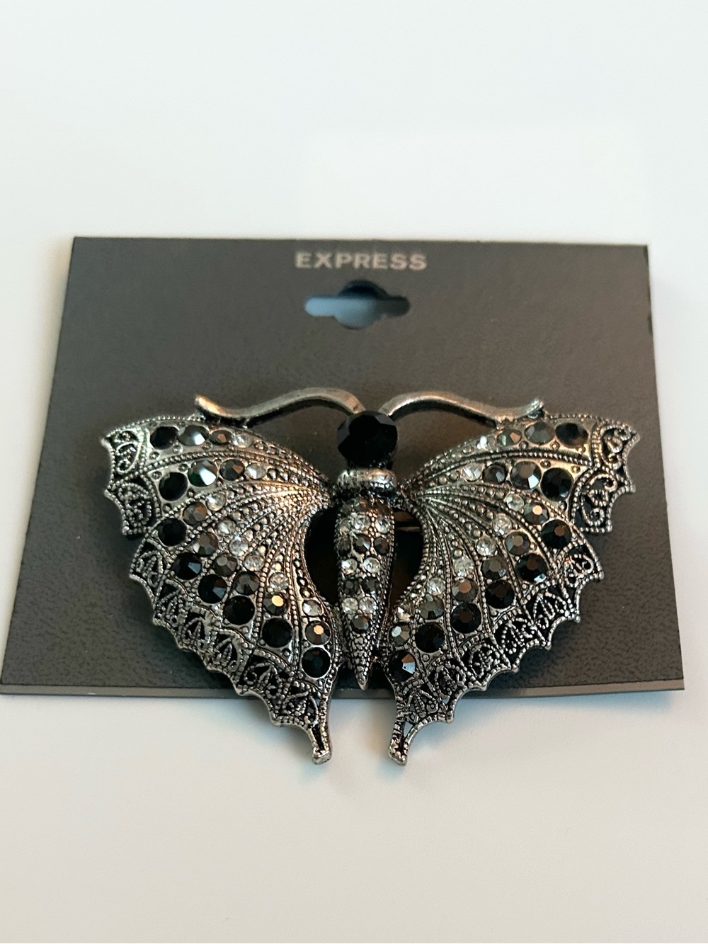 Express Black and Silver Butterfly Rhinestone Brooch